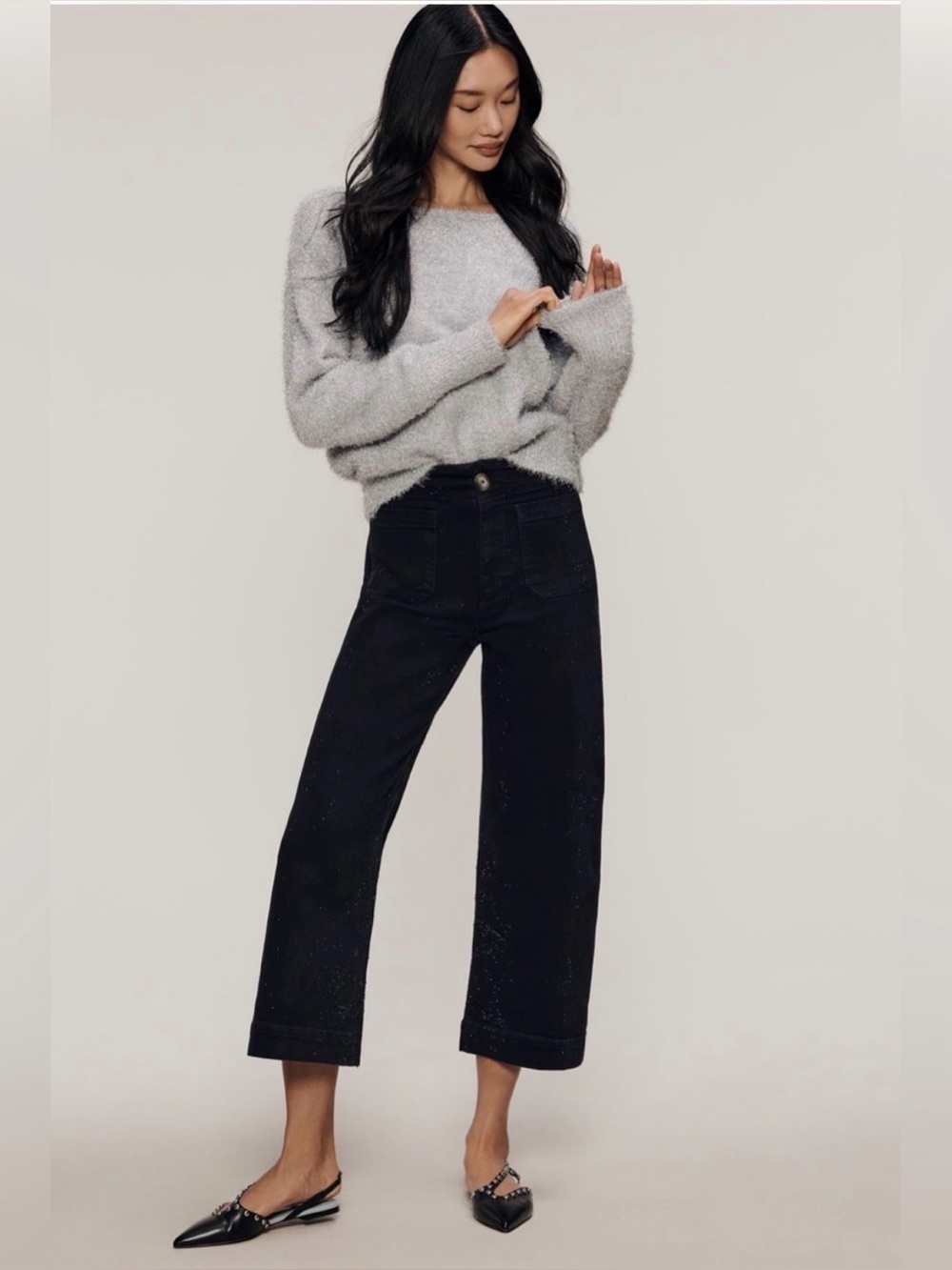 Maeve Colette Sparkle High-Rise Wide-Leg Cropped Jeans